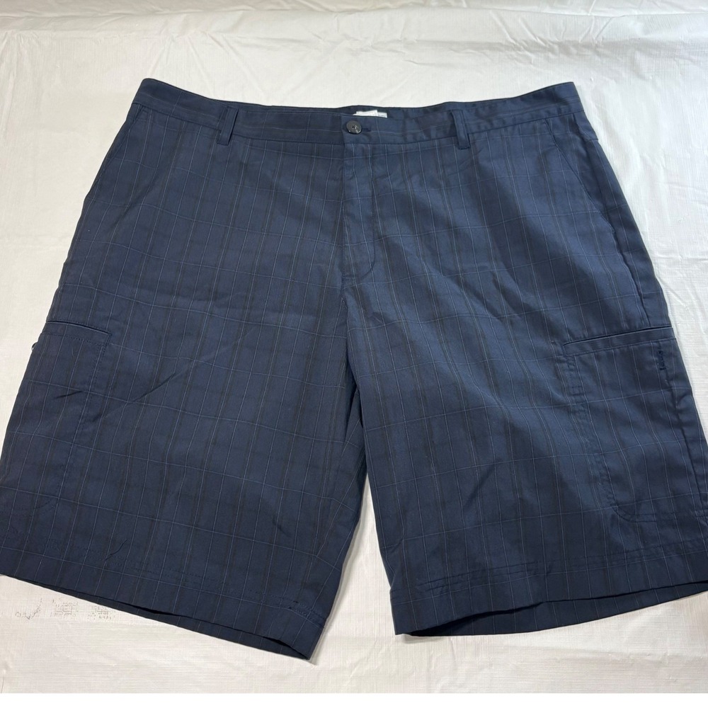 Adidas Golf Mens Navy Blue Windowpane Plaid Cargo Shorts Size 40 Stretch Active